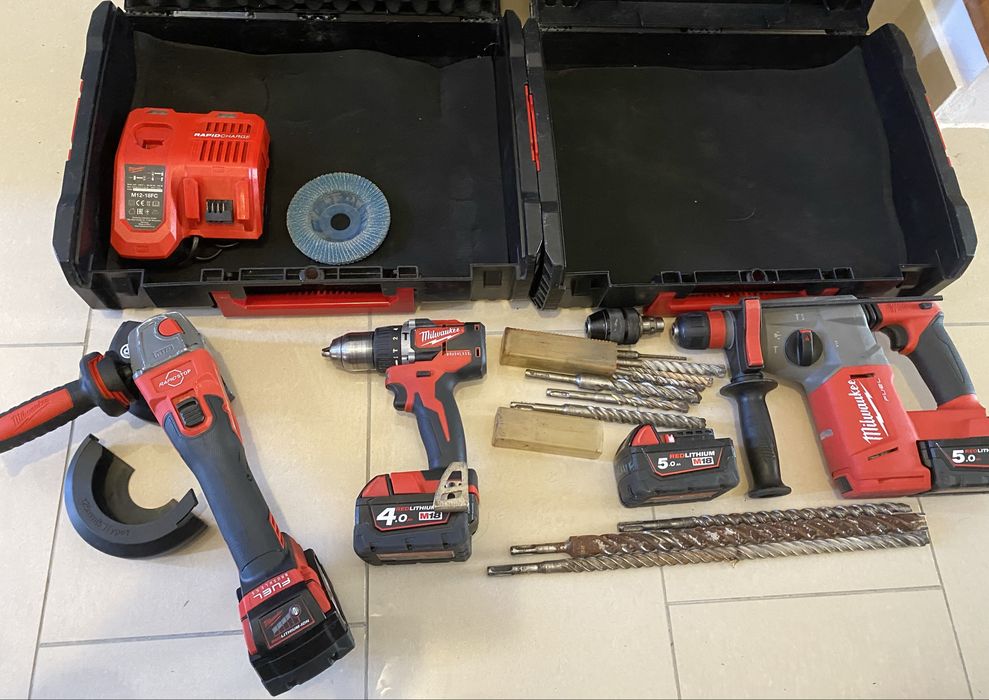 Milwaukee set M18 rotopercutor, polizor unghiular, filetanta