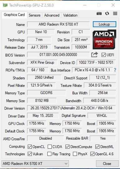 Placa video XFX Radeon RX 5700 XT THICC II 8GB GDDR6 256-bit.