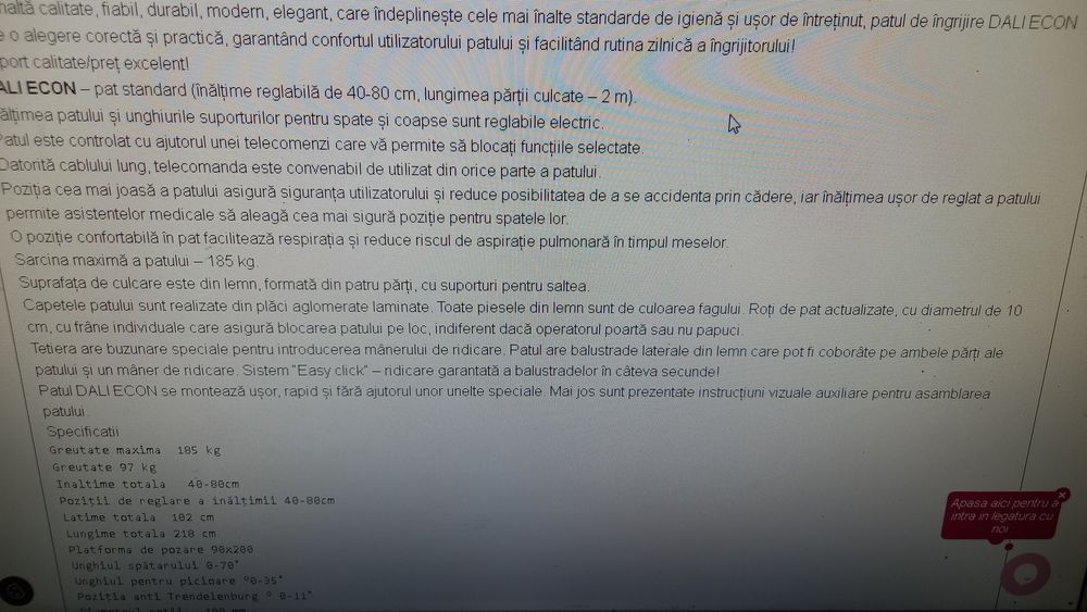 Vând pat electric pentru spital/bolnavi aproape nou în stare perfectă