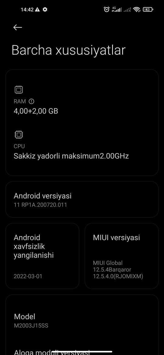 Redmi note 9. 4/128. Holati ideal. Bir qol Tel.