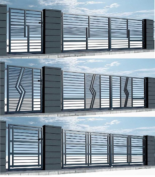 Porti si gard metalice, fier forjat, stil jaluzea, combinate cu WPC