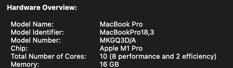 Apple Macbook Pro M1 14 2021, 10 cores, 16GB RAM, 1TB Storage