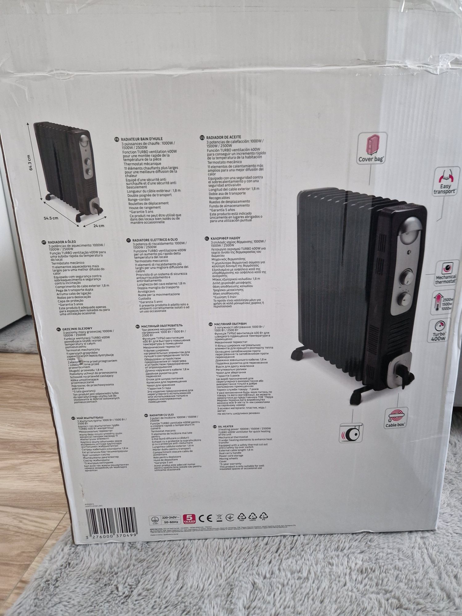 Radiator negru pe ulei cu termostat 2900W