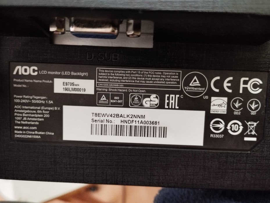 Монитор AOC E970SWN, 18.5" LED HD (1366 x 768), Черен