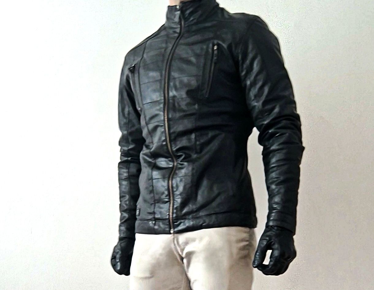 Jacheta Piele Classic British Cafe Racer Neagra M Athletic Fit Geaca