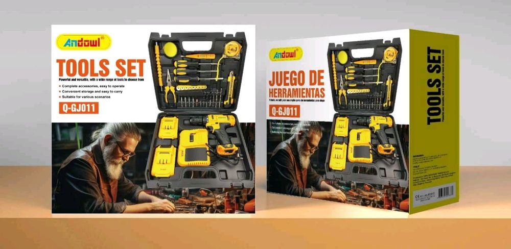 Set Bormasina Andowl cu 2 acumulatori 5ah, set 69 de accesorii.