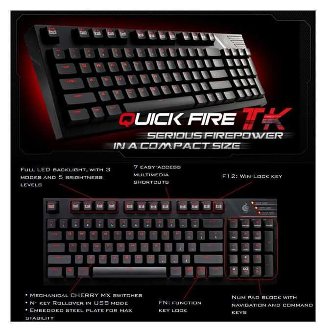 Геймърска механична клавиатура CM Storm Quick Fire TK Red