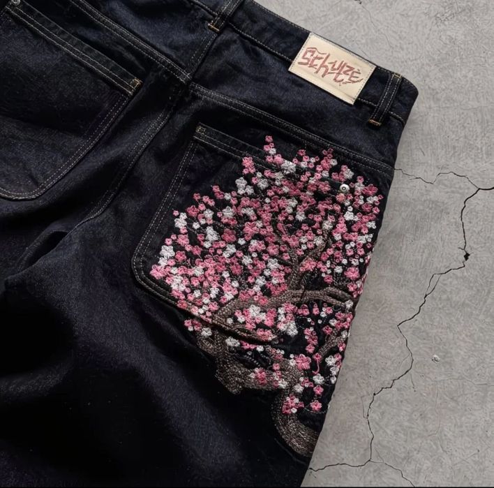 прямые Джинсы с вышивкой в виде цветов для женщин и мужчин