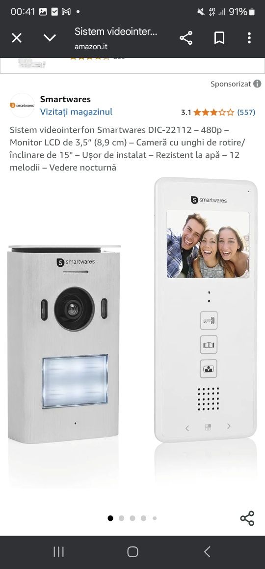 Sistem videointerfon Smartwares DIC-22112 – 480p – Monitor LCD de 3,5