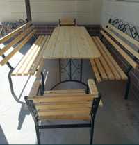 Стол и скамейки со стульями 2мт