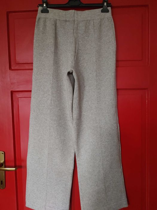 Pantaloni wide leg, 10% lana, banda elastica talie si buzunare