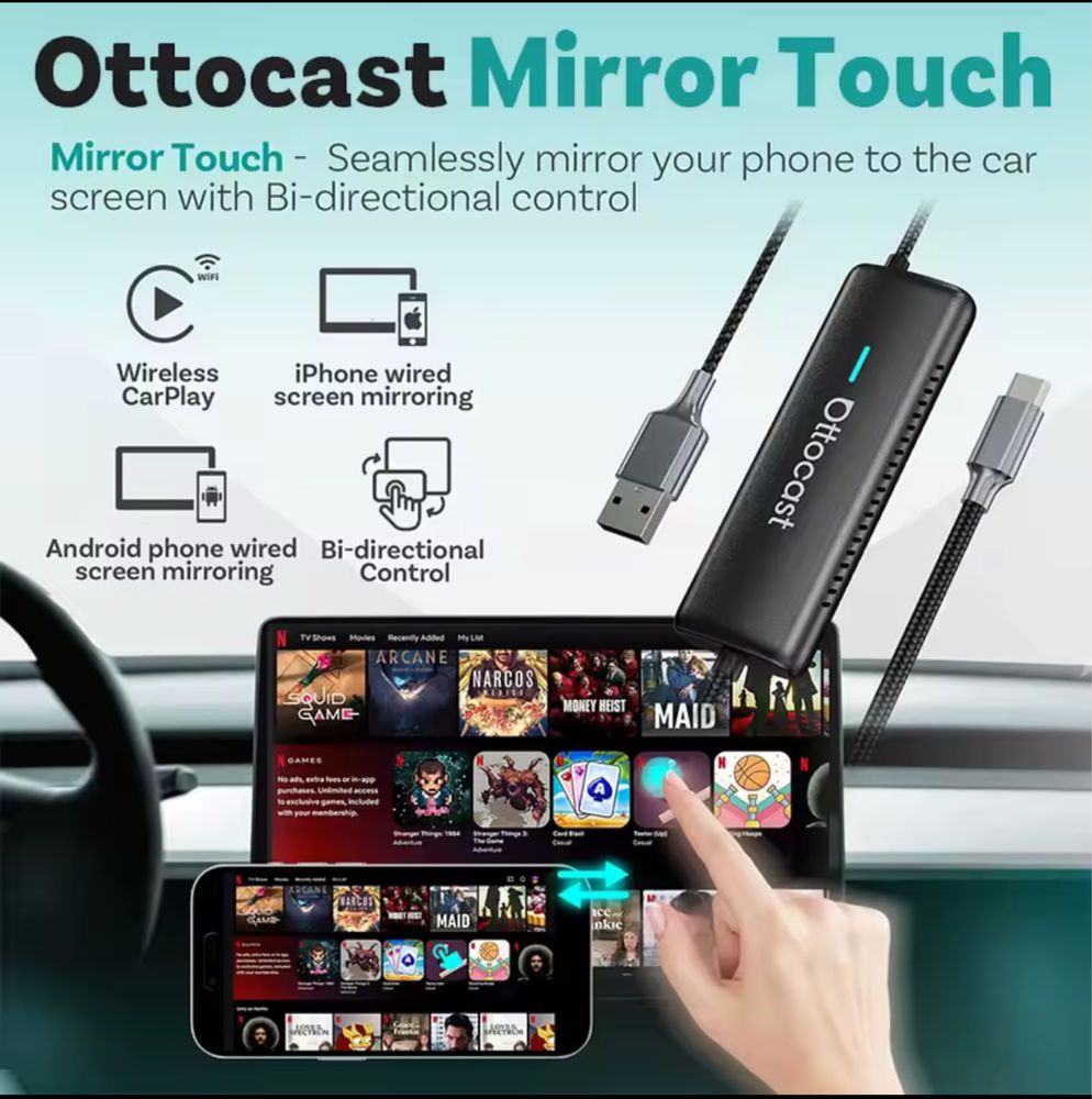 Ottocast MirrorTouch – безжичен CarPlay и screen mirroring адаптер