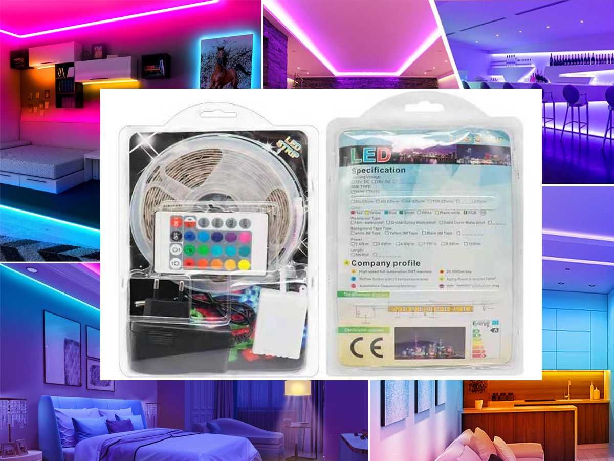 Kit Bandă multicoloră RGB LED decorativ 12V 5 metri strip