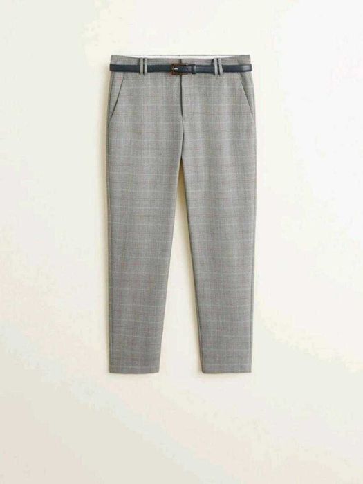 Pantaloni clasici conici gri carouri Mango 36