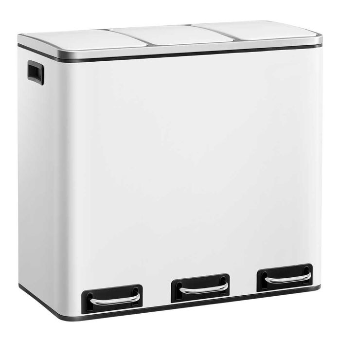Cos de gunoi pentru reciclare SONGMICS, 3 compartimente, 3×18 L, alb