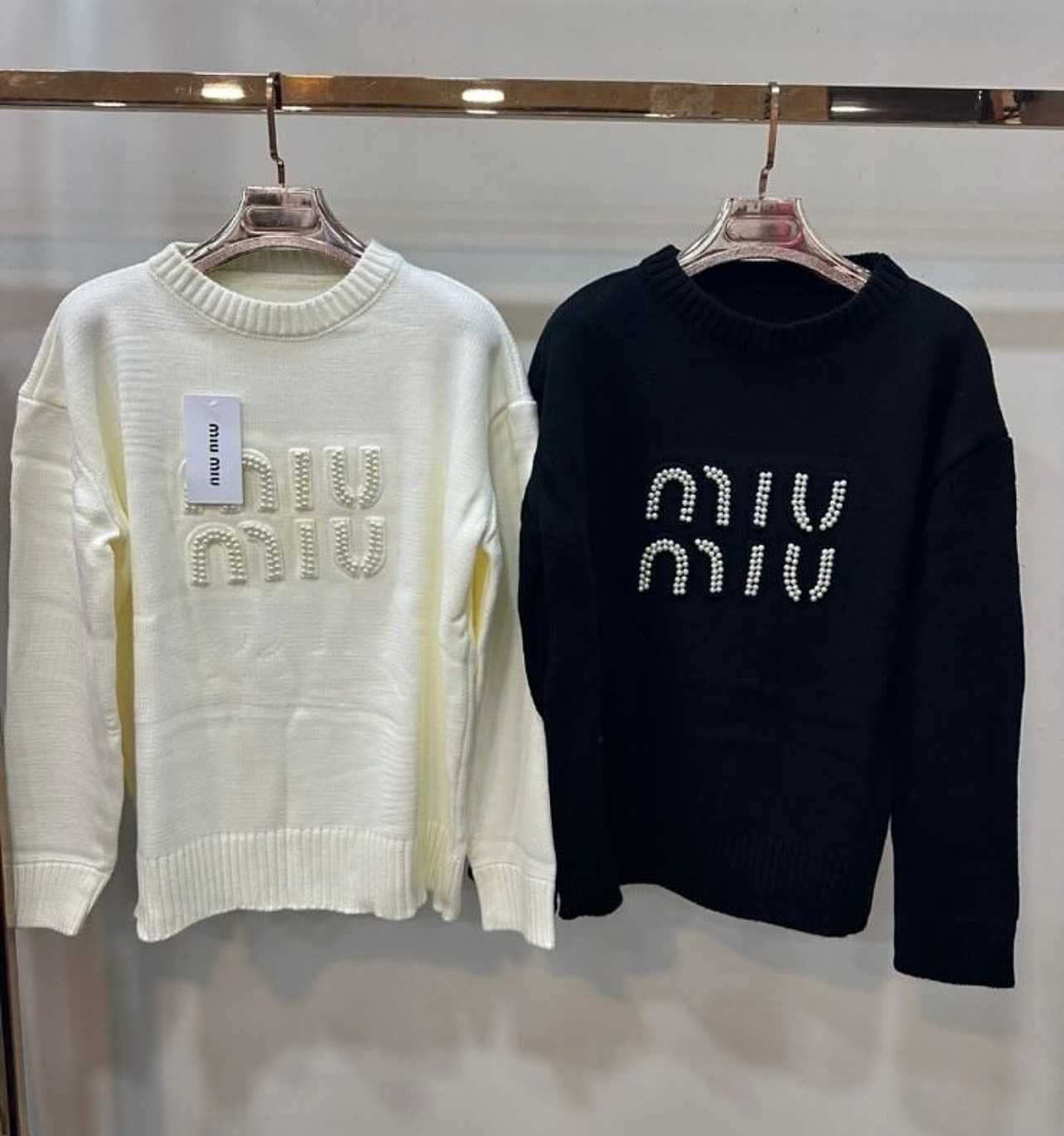 миумиу миу miumiu miu пуловер черен сив бял блуза дълъг ръкав суичър