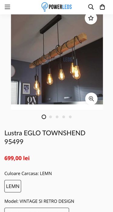 Lustra rustica cu lemn 6 becuri E27, maxim 60W