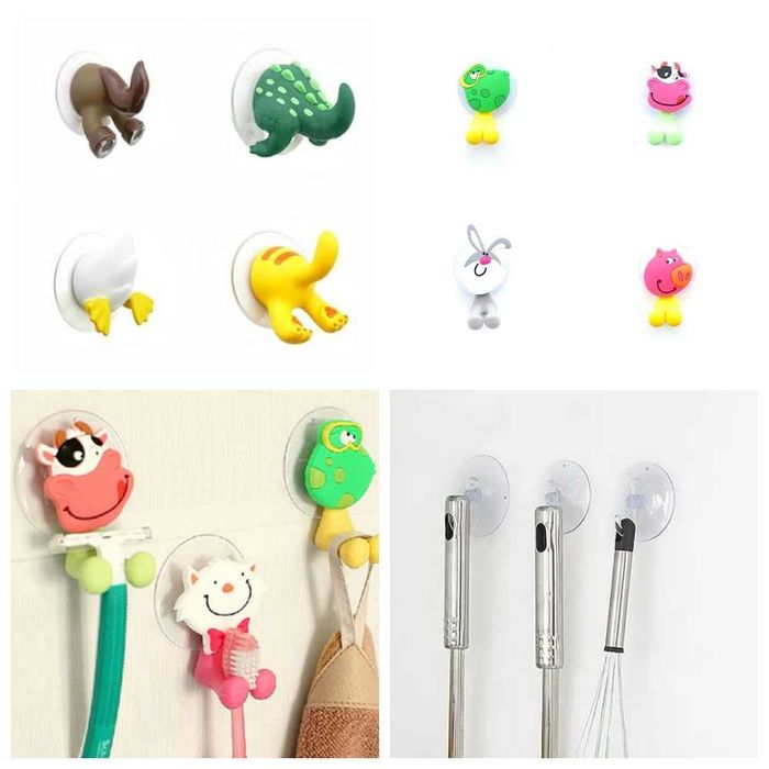 Крючки на присоске для кухни, ванной комнаты и для зубных щеток.