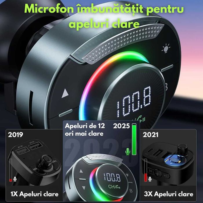 Modulator FM Auto Bluetooth 5.3 | Incarcare Rapida 48W,Microfon HD,RGB