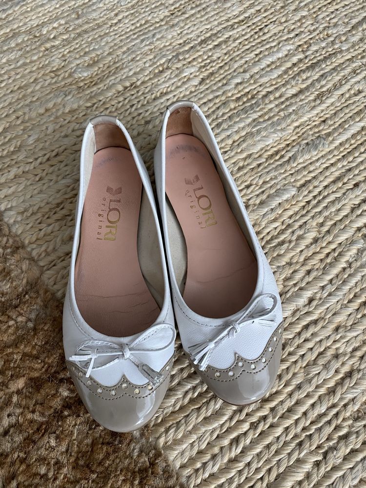 Balerini albi din piele, LORI, marime 36
