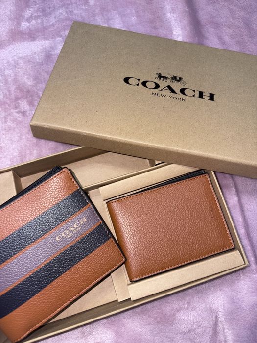Portofel Coach și portcard set la cutie Maro Crem Bej Negru  Nou new