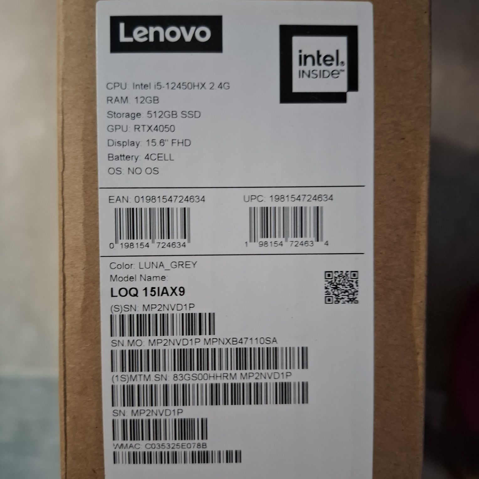 Продавам Lenovo LOQ 15IAX9