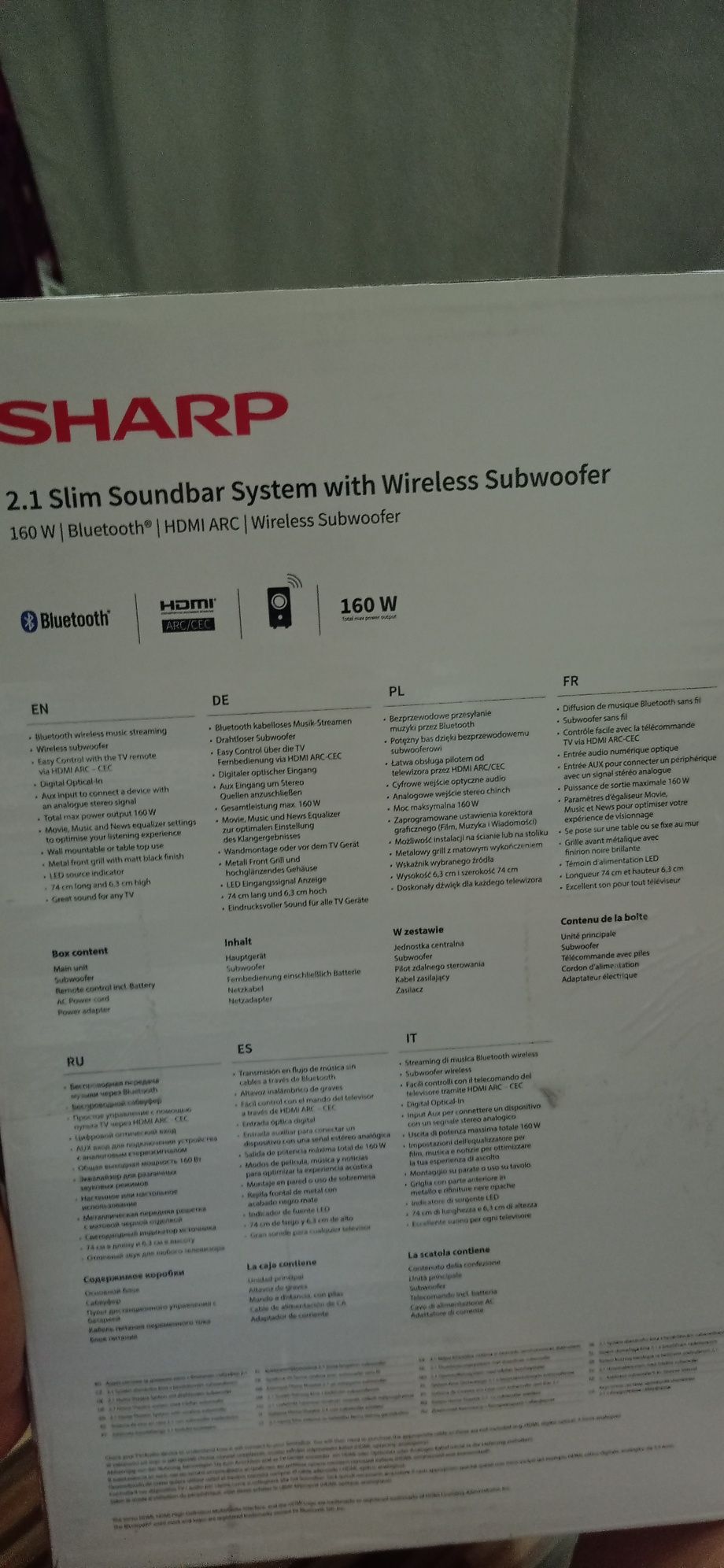 Vand Soundbar Sharp HT-SBW182, 2.1, 160W, HDMI, Bluetooth,