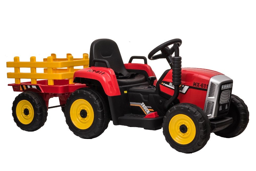 Tractor electric pentru copii BJ611 70W 12V cu Remorca inclusa #Rosu