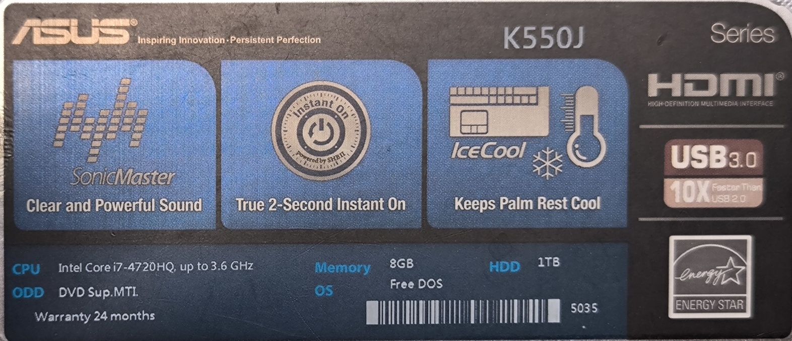 Лаптоп ASUS X550J 1TB SSD 8GB