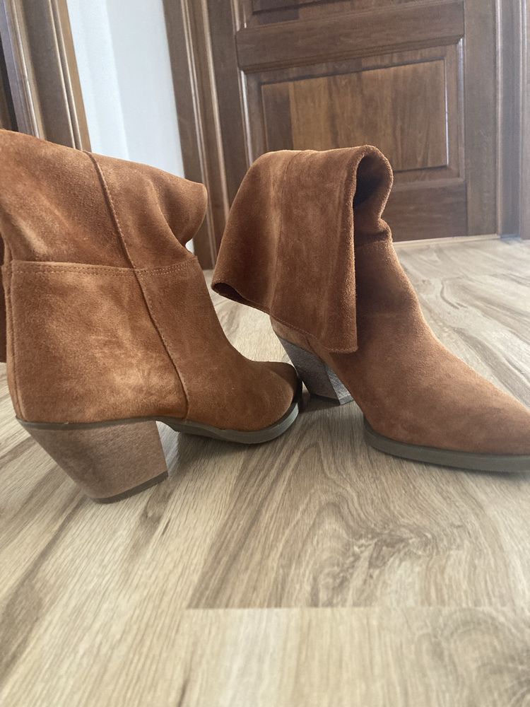 Botine/cizme piele intoarsa maro