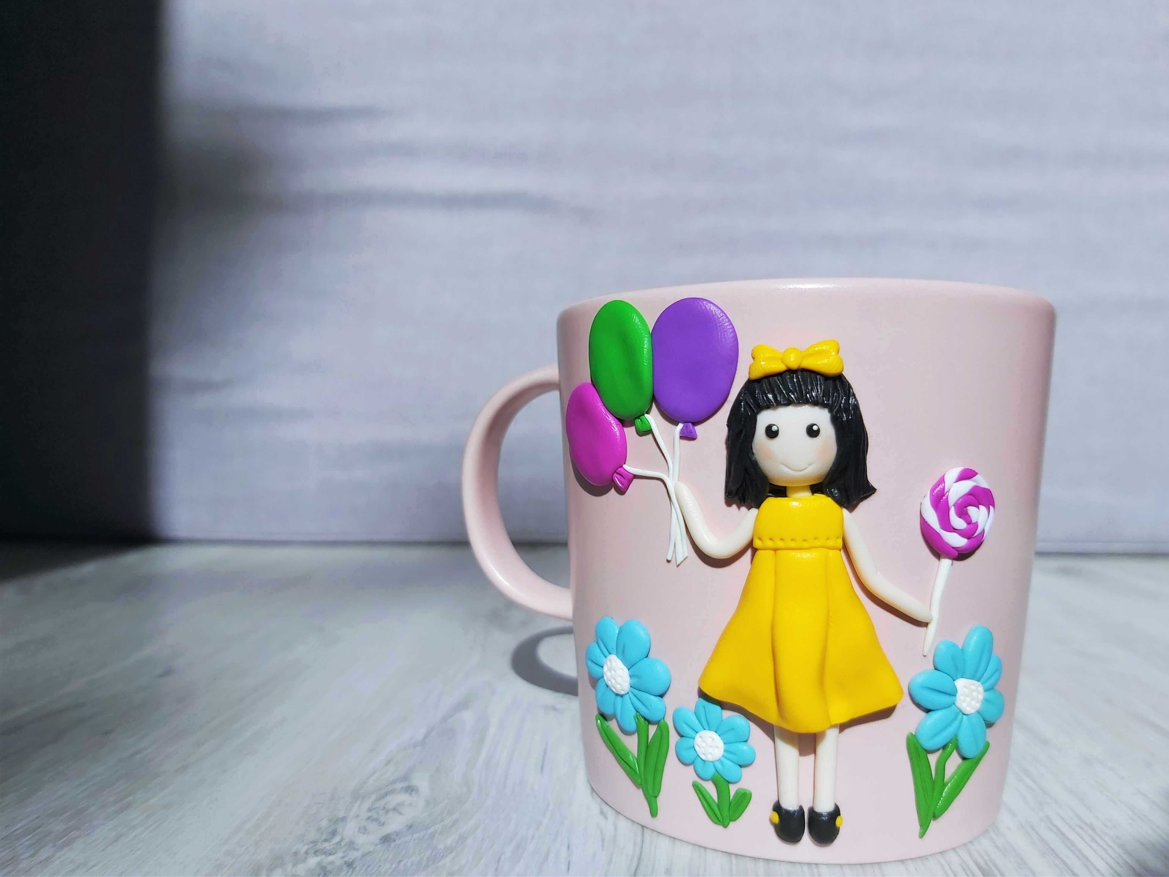 Cana handmade cadou fetita cu baloane din fimo