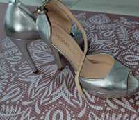 Sandale elegante Vicino din piele naturala gri metalizat