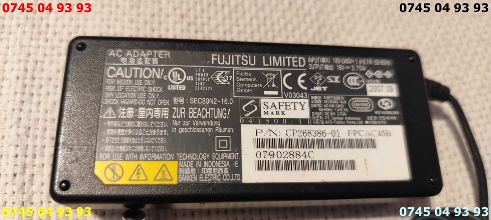 alimentator incarcator fujitsu 16v 3.75A mufa cu pin cu proba
