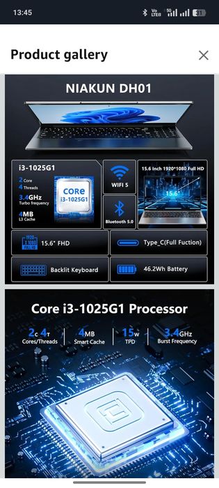 Laptop NiaKun DH01 i3-1025G1,16gb,ssd 512 ,că nou fara ambalaj