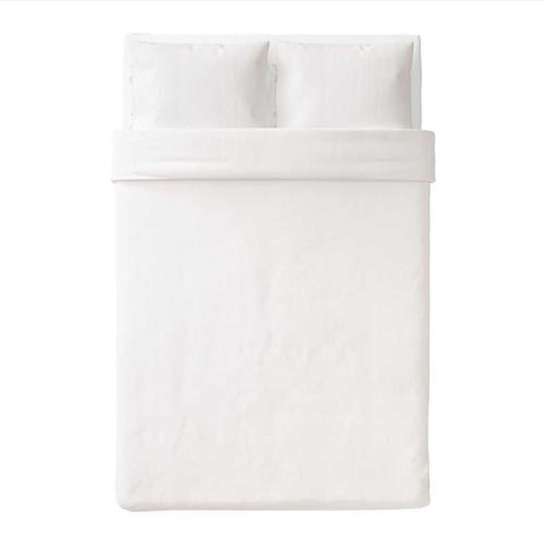 Lenjerie de pat Puderviva cu șnururi decorative (Ikea), alb, de in