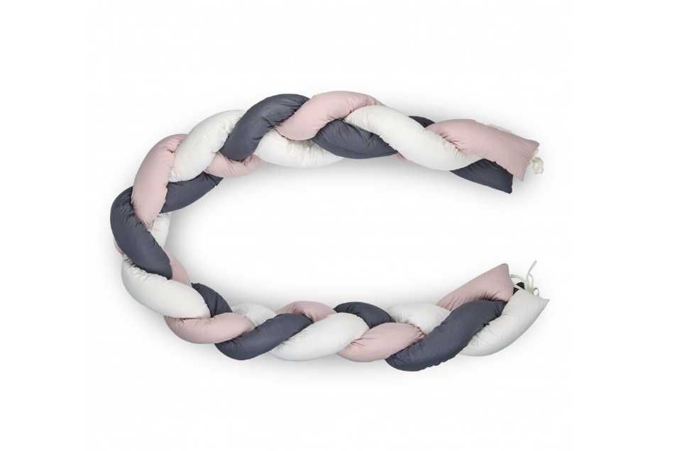 Protectie laterala patut, bumper impletit BabyJem Pink