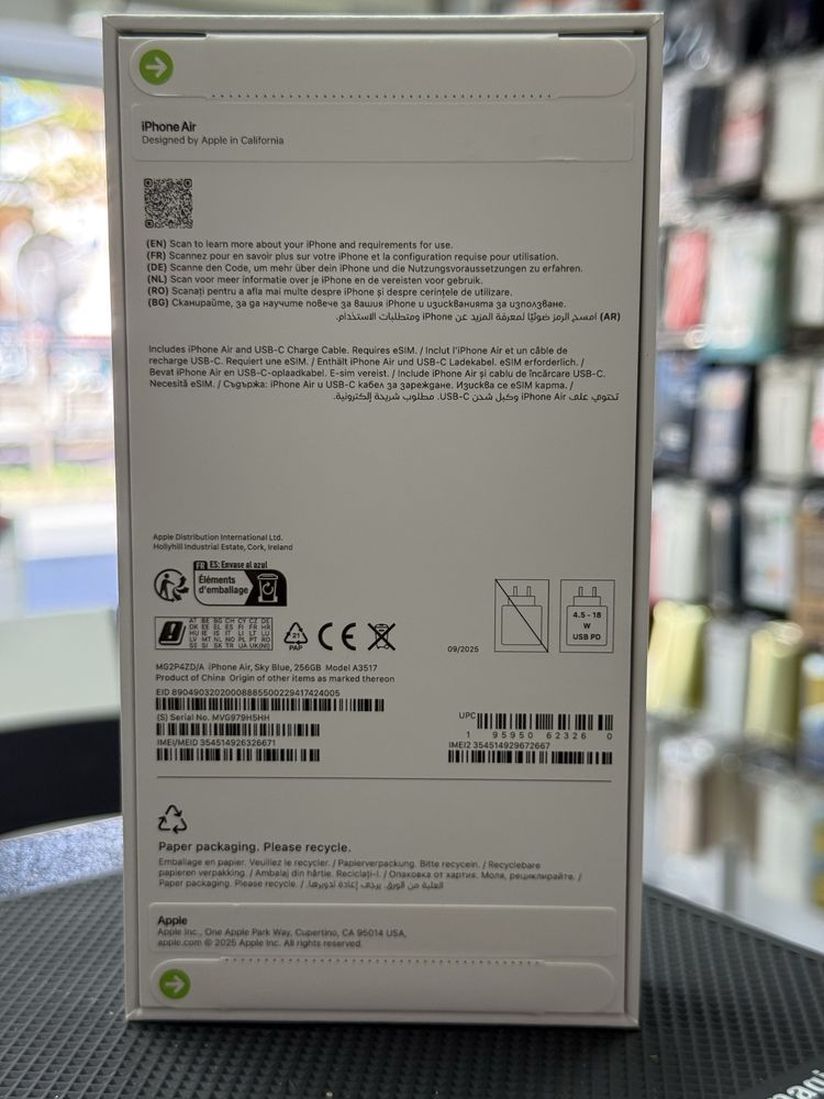 Apple iPhone 17 Air,256GB,SpaceBlack/CloudWhite/SkyBlue *ЧистоНов*