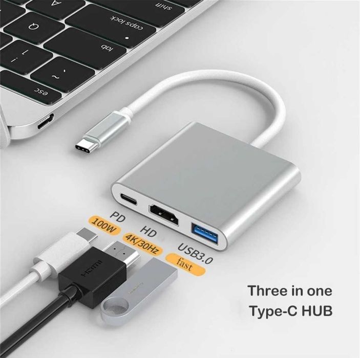 Adaptor Tip-C HDMI USB Hub, ideal pentru MacBook, laptop, telefon