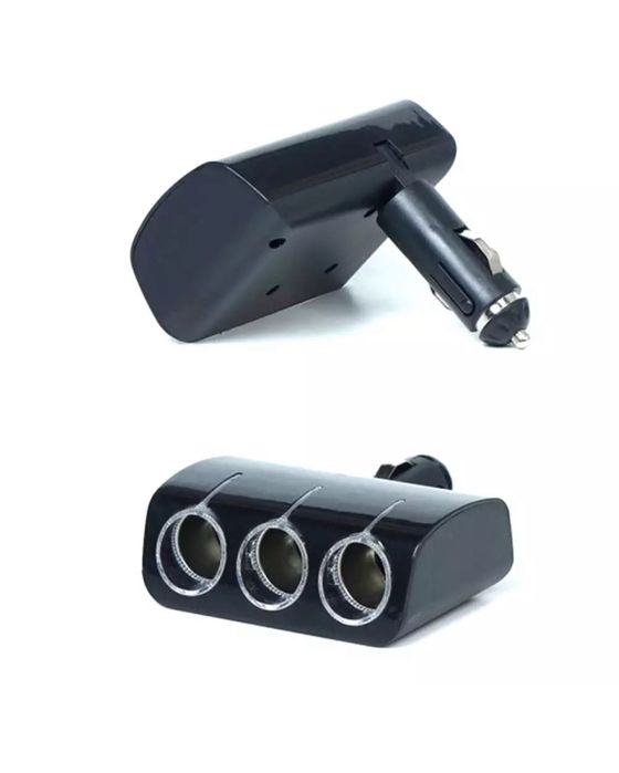 Priza / Incarcator Auto Pliabil cu 3 Intrari Bricheta Negru