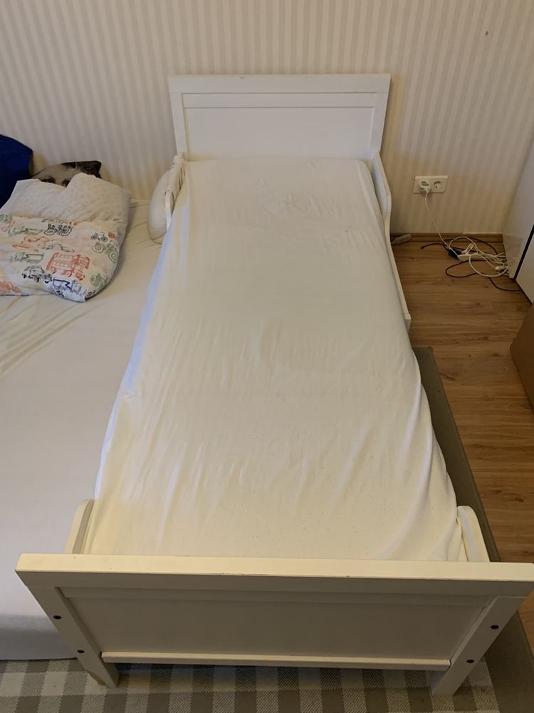 Cadru pat extensibil+somieră, alb, 80x200