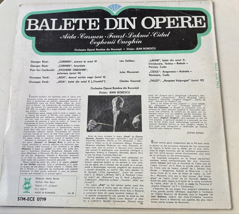 Vinil Balete din Opere , orchestra Bucuresti, dirijor Jean Bobescu