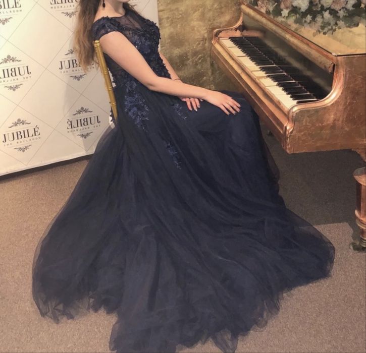Rochie sirena voal bleumarin
