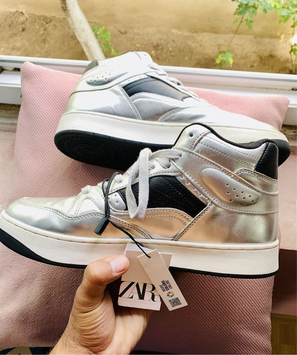 pantofi zara high top silver