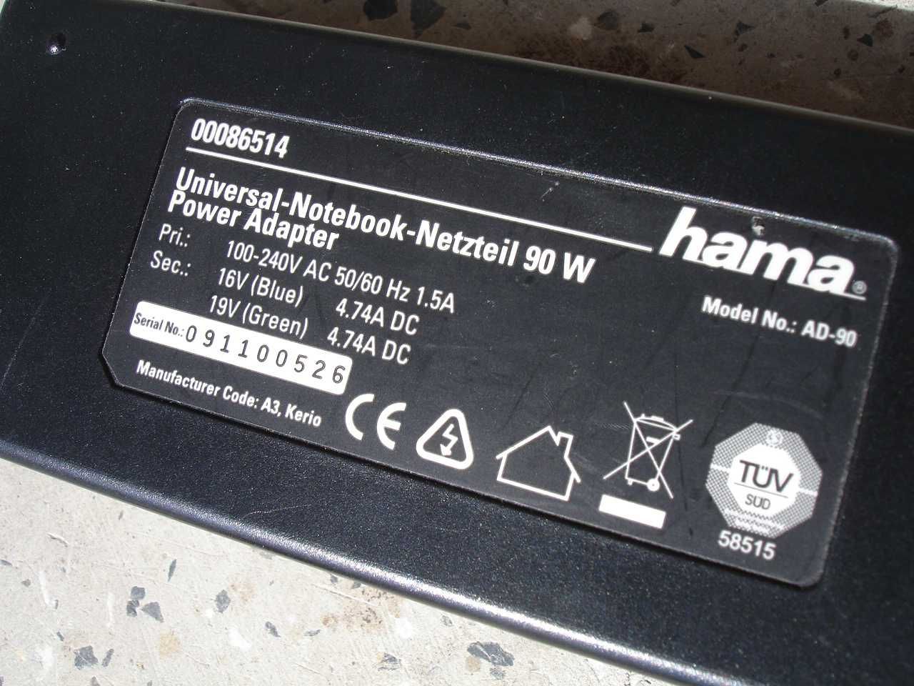 HAMA - захранване зарядно адаптер за лаптоп 16-19V, 4.74A, 90W