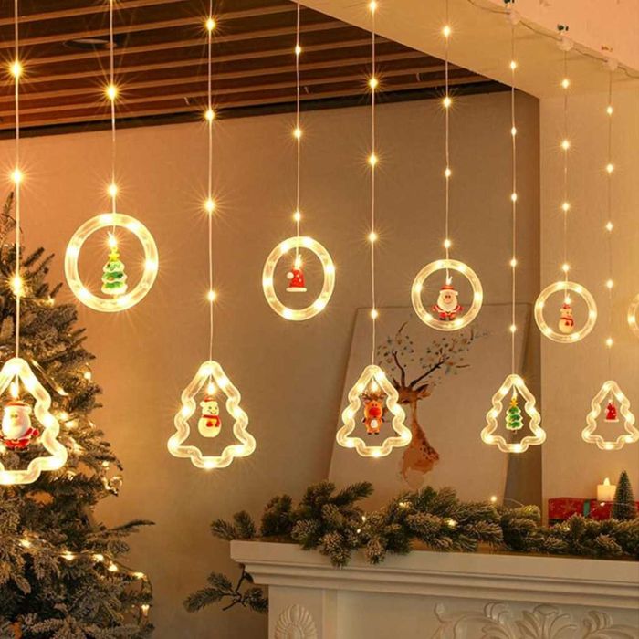 Лампички за коледа SIKS, тип светеща завеса, 5 LED ринга и 5 LED елхи
