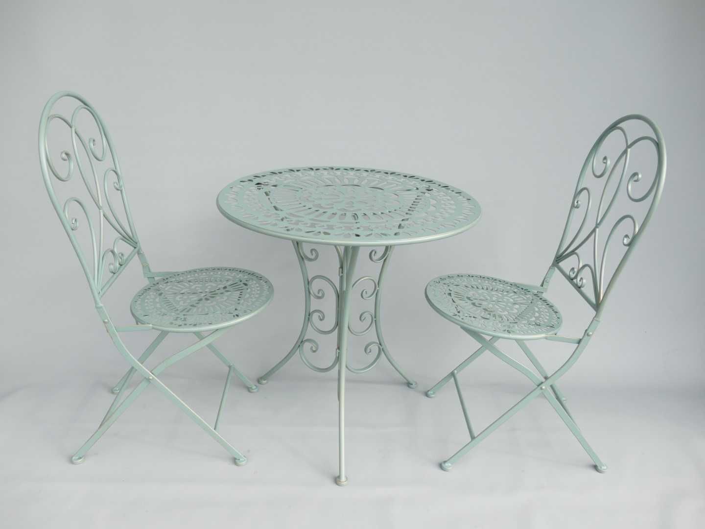 Set masa cu scaune pentru gradina, Verde antic / Alb, D 70 cm