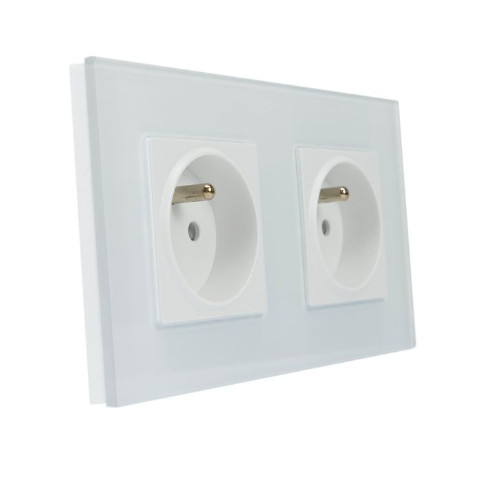 Priza dubla incastrabila PNI WP312 cu rama din sticla, 16A