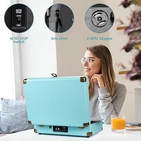 Platan cu difuzoare, Bluetooth,  3 trepte, player portabil de viniluri