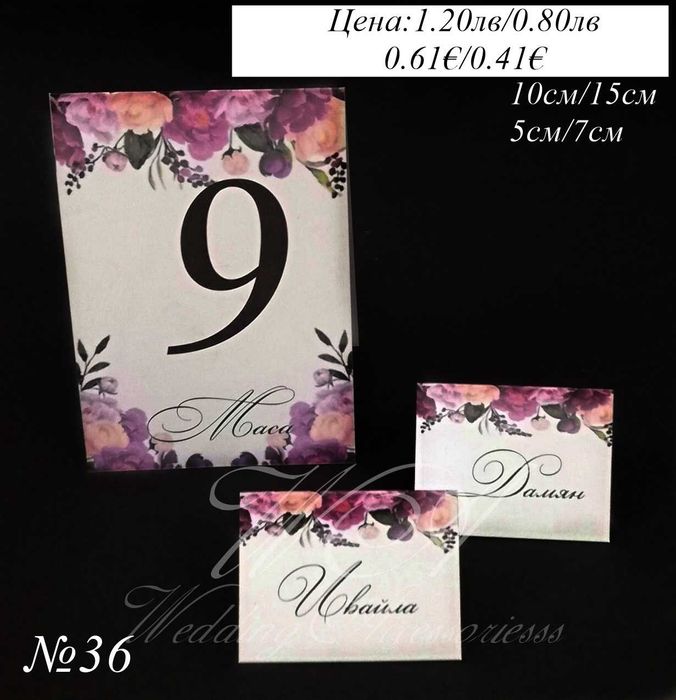 Номера за маси, Тейбъл карти с имена на гостите