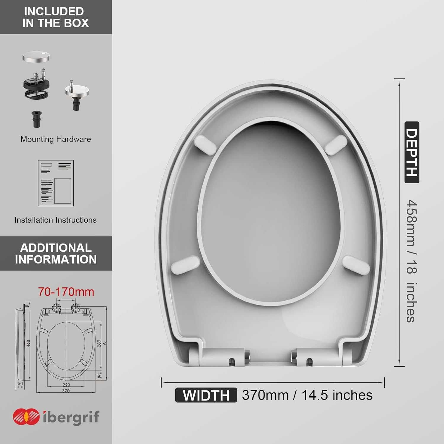 Ibergrif M41002 –Capac WC Soft-close, oval, antibacterian easy-clean